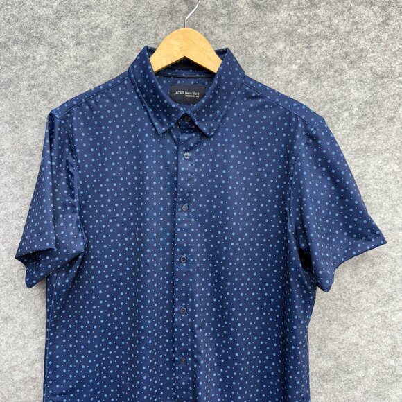 JACHS Men's Button-Up Shirt Casual Everyday Wear, Relaxed, Blue Pattern, L NEW - Picture 2 of 11